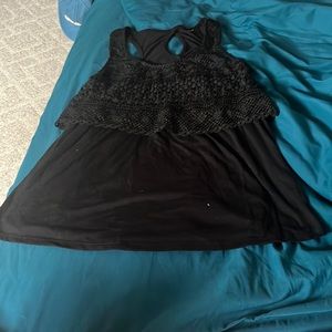 Black tank top with half lace front